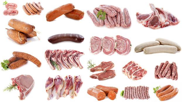 barbecue meat in front of white background