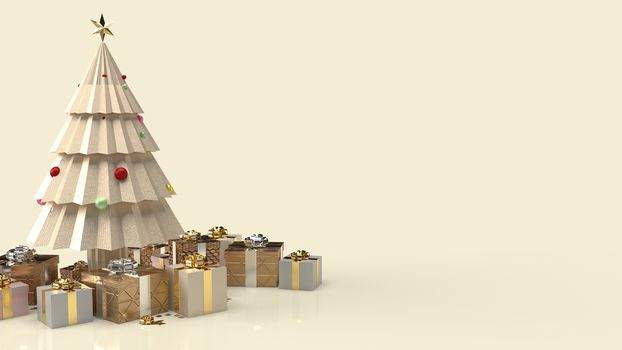 gold Christmas tree and gift box for new year content 3d rendering.
