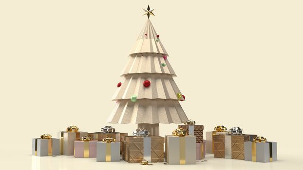 gold Christmas tree and gift box for new year content 3d rendering.
