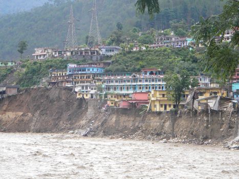 Himalayan tsunami or flood in Ganges India. The Ganges River has been heavily flooded in 2012 and 2013, causing widespread Destruction. High quality photo