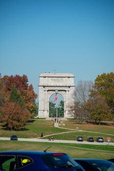 The National Memorial Arch at Valley Forge National Historical Park With Turkey Vultures Flying Around It