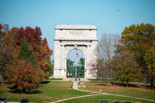 The National Memorial Arch at Valley Forge National Historical Park With Turkey Vultures Flying Around It