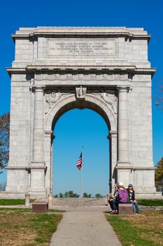 The National Memorial Arch at Valley Forge National Historical Park on a Clear Blue Sky