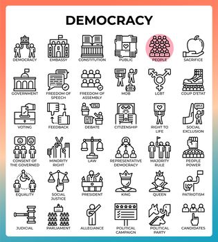 Democracy concept line icons set in modern style for ui, ux, web, app, brochure, flyer and presentation design, etc.