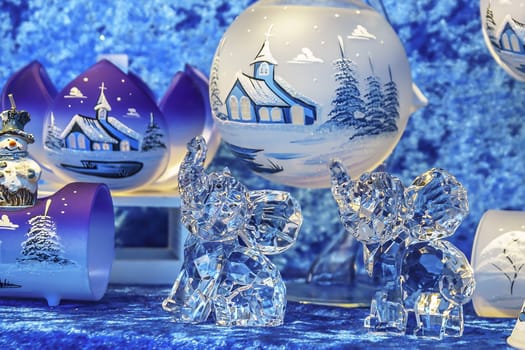 christmas decoration with santa claus and snowman