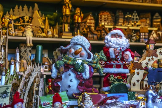 christmas decoration with santa claus and snowman