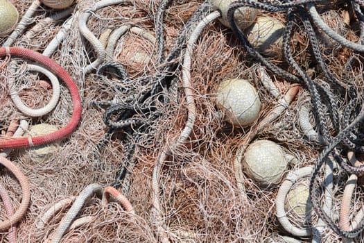 Close up of a fishing net with floats