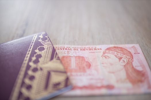 Republic of Honduras, Central Bank of Honduras on a One Lempira Bill inside a Sweden Passport