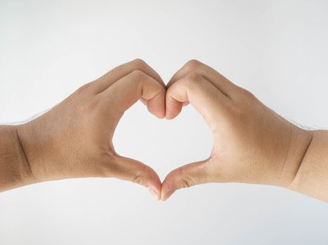 Men put their fingers together in a heart shape. Show love and charm With a white background