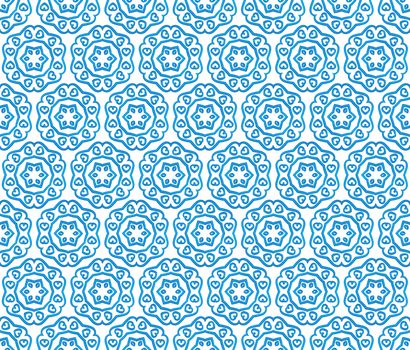 background or textile of blue hexagonal heart patterns