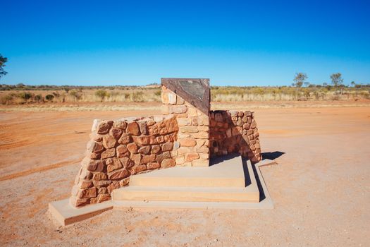 Stuart Hwy, Australia - July 2 2015: The Cannonball Run Monument commemorating the deaths of Akihiro Kabe and co-driver Takeshi Okano and two track officials, Tim Linklater and Keith Pritchard