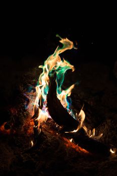 Special colored flame effects in a bonfire in Northern Territory, Australia