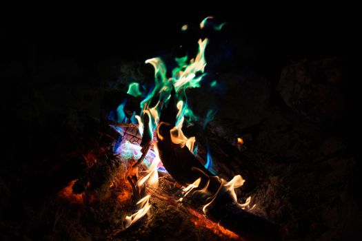 Special colored flame effects in a bonfire in Northern Territory, Australia