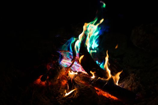 Special colored flame effects in a bonfire in Northern Territory, Australia