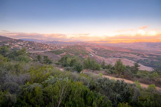 Sunset view of landscape at the border between northern Israel and Lebanon