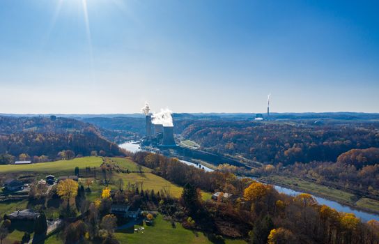 Aerial view of the Fort Martin coal powered power station near Morgantown in West Virginia