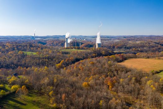 Aerial view of the Fort Martin coal powered power station near Morgantown in West Virginia