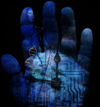 Human DNA manipulations. 3D rendering