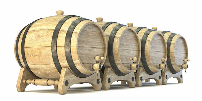Wooden barrels 3D render illustration isolated on white background