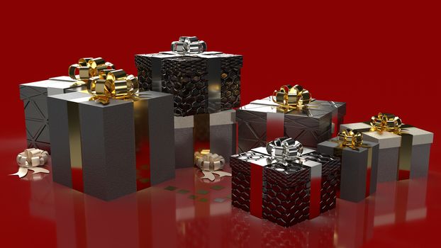 gift boxes on red background for shopping content 3d rendering.