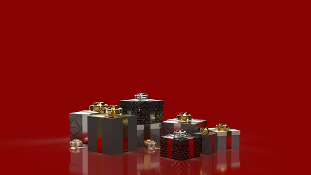 gift boxes on red background for shopping content 3d rendering.