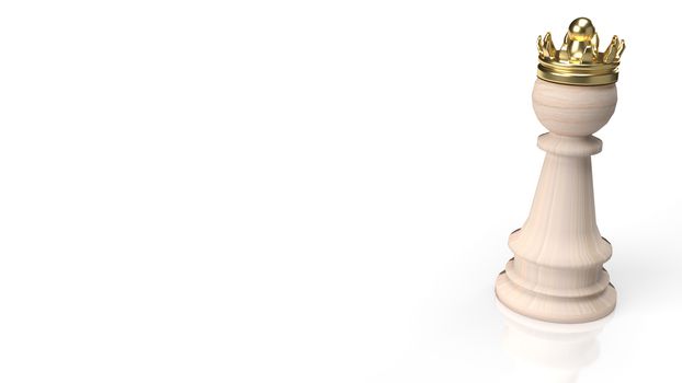 wood chess and gold crown on white background for business content 3d rendering.