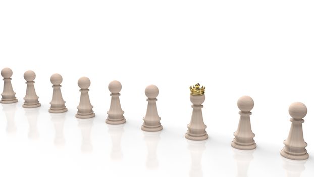 wood chess and gold crown on white background for business content 3d rendering.