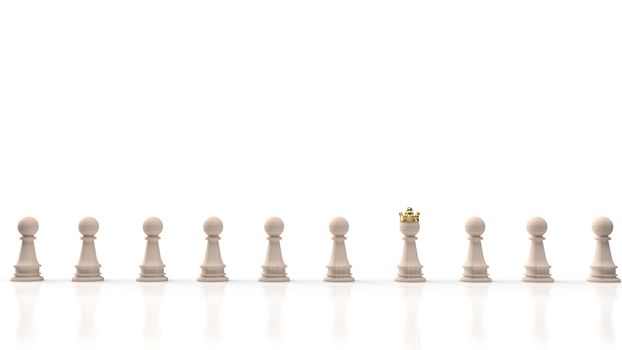 wood chess and gold crown on white background for business content 3d rendering.