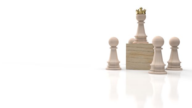 wood chess and gold crown on wood cube for business content 3d rendering.