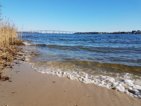 bridge at Solomons Island, Maryland with waves in water