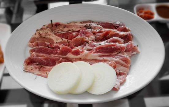 Raw pork belly for Korean BBQ.