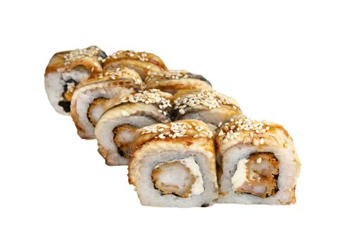 Unagi Sushi Philadelphia rolls- japanese food style. Sushi Set Isolated On White Background