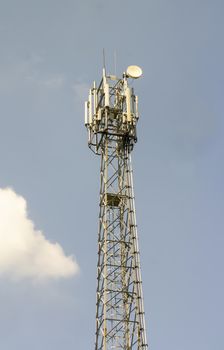 Mobile phone tower amid blue sky,vertical snapshot