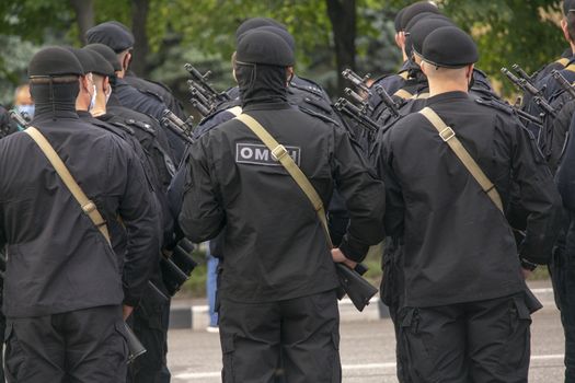 Formation of soldiers of the Russian OMON(riot police), removed from the back