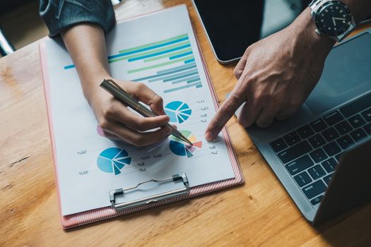 Business People Discussing planning analyzing financial report, Business Meeting Concept.