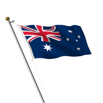 An Australia Flagpole 3d illustration on white with clipping path
