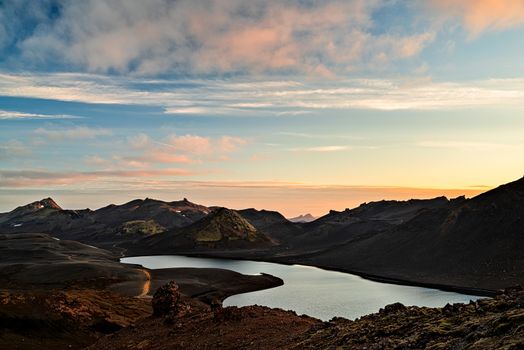 Langisjor lake at sunset in a summer sunny day, Iceland