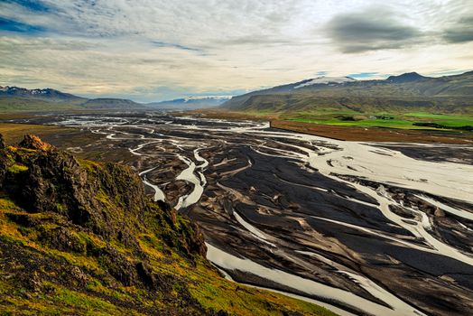 Majestic river bed in Iceland seen from above