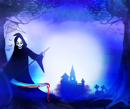 Grim reaper and the haunted castle - Halloween party poster