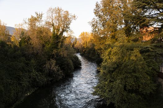 black river of terni that passes through the city coming from the marble waterfall