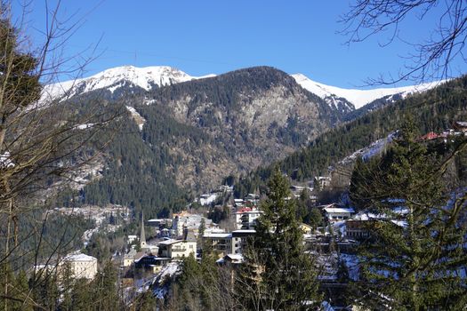 Bad Gasteian, Austria - February 2018: Alpine ski resort village in winter