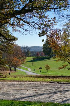 A View of the Landscape and Paths in Autumn From the Top of a Hill at Valley Forge National Historical Park