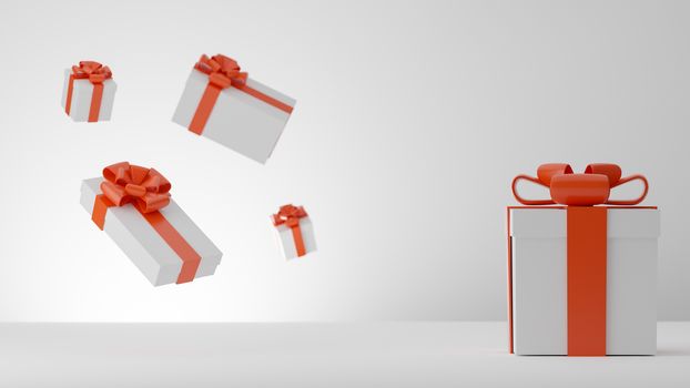3D : Christmas and New Year greeting, banner with white gift boxes presents - 3D rendering.