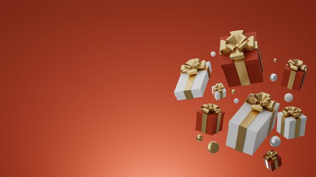 3D : Christmas and New Year greeting, banner with red gift boxes presents - 3D rendering.