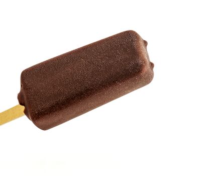 Ice cream with ice cream in a chocolate glaze on a stick on a white background