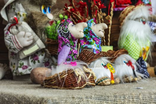Belarus, Dudutki - 11/07/2017: Folk art. Souvenir crafts of fairy-tale characters