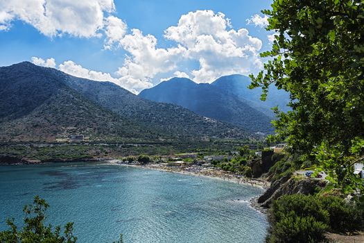 Mountain and sea landscape. Livadi Beach in the village of Bali on the island of Crete (Greece)