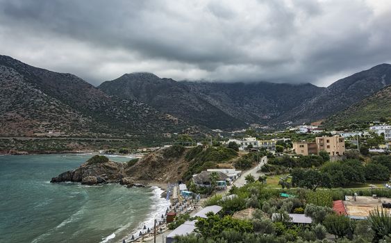 Mountain and sea landscape. Beach Varkotopos in the village of Bali on the island of Crete (Greece)