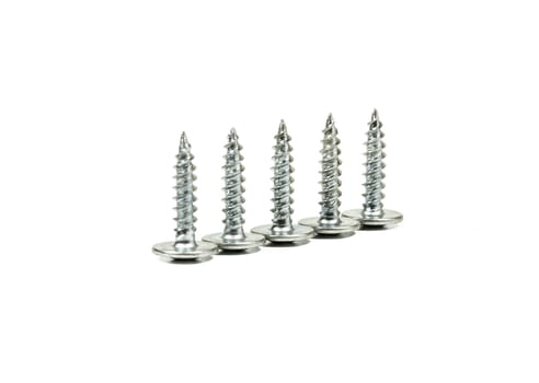 On a light background there are five self-tapping screws of the same size