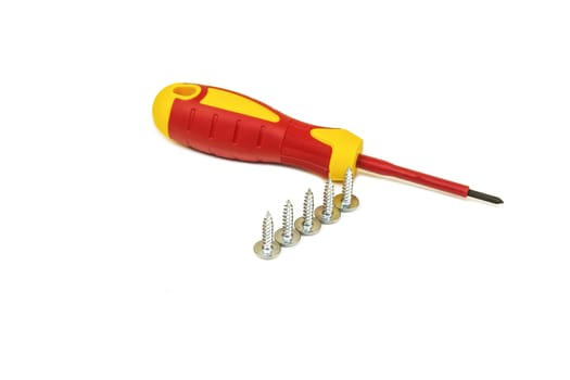 On a light background is a screwdriver with a cross-shaped tip and self-cutters of the same size